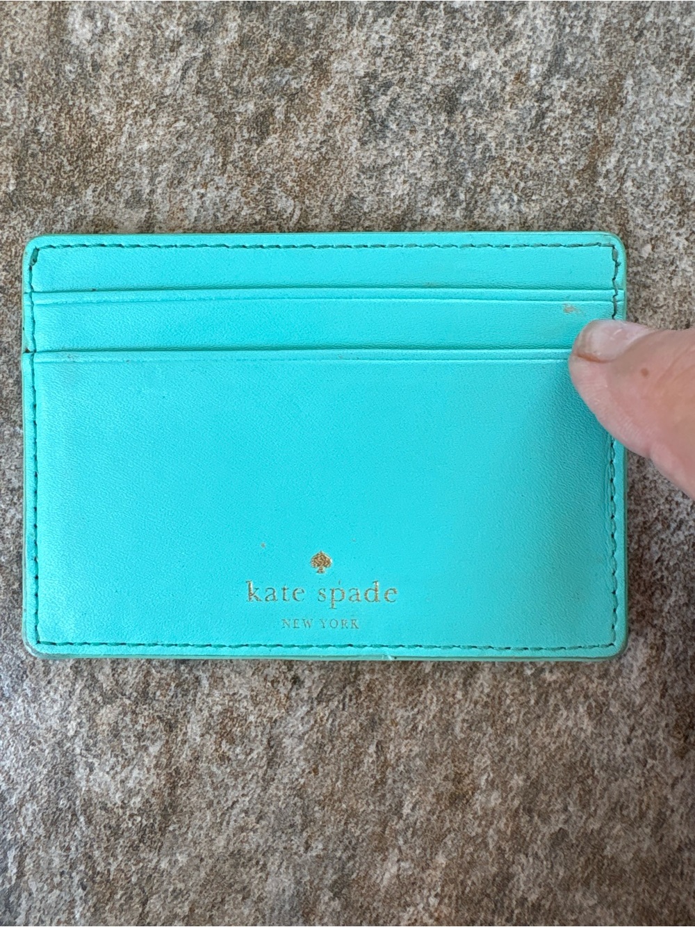 kate spade turquoise card holder w/ gold logo EUC - Picture 2 of 6